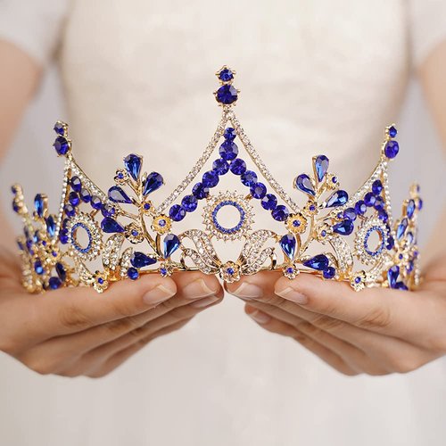 JWICOS Crystal Pearl Tiara for Girls Crown for Women Tiara for Women Elegant Princess Queen Crown Tiara for Halloween Pageant Birthday Pageant Prom Wedding Bridal Tiara for Bride (Blue)