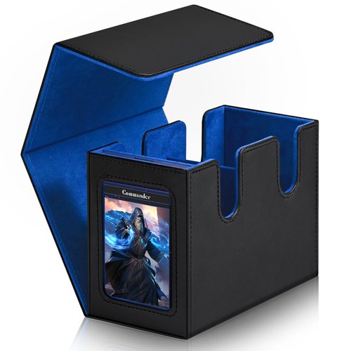 Infinity Guard MTG Deck Box-Commander Display,Trading Card Storage for 160+ Double-Sleeved Cards,35pt Card Brick Included, Ideal for TCG,CCG,PTCG-Black&Blue