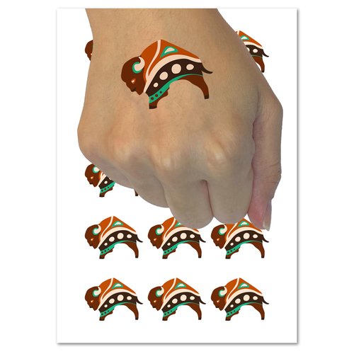 Southwestern Style Tribal Bison Buffalo Temporary Tattoo Water Resistant Fake Body Art Set Collection - 15 2" Tattoos (1 Sheet)