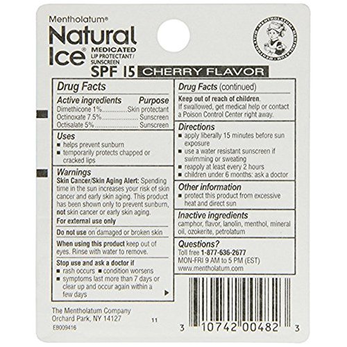 Natural Ice Medicated Lip Protectant/Sunscreen SPF 15, Original 0.16 oz (Pack of 2)
