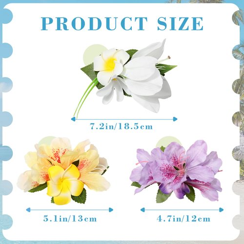 HAIMEIKANG Hair Clip, 3 Pieces Hawaiian Flower Hair Pins - Artificial Tropical Flower Hair Accessories for Women in White, Yellow, Purple (3 Count, 1 Package)