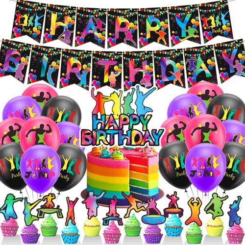 Trampoline Jump Party Decorations Trampoline Jump Birthday Party Supplies Includes Jump Birthday Banner Cake Topper Cupcake Toppers Balloons for Jump Party Decorations
