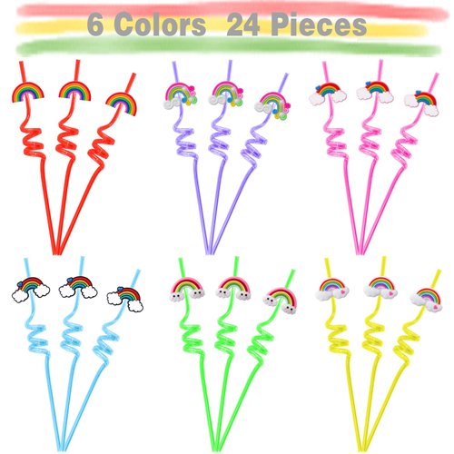 24 Rainbow Birthday Party Supplies Drinking Party Straw for Rainbow Party Favors Decor