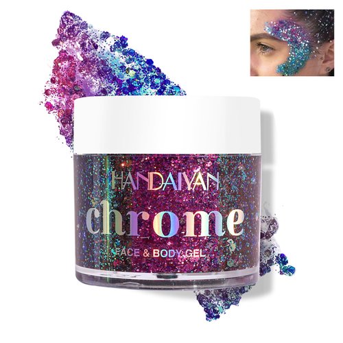 Noerrors Body Glitter Gel, Holographic Mermaid Sequins Chunky Shimmer Chameleon Glitter, Sparkling Color Changing Glitter for Women Face Eye Hair Lips Makeup Music Festival Party Rave Accessories,02