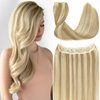 RECOOL Real Human Hair Balayage Light Blonde to Bleach Blonde Remy Invisible Wire Straight Clip in Hair Extensions(14 inch)