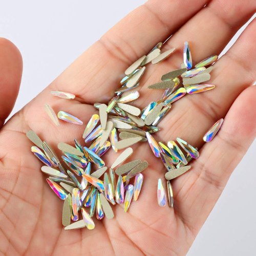 100pcs Ultra Sparkle&Shine AB Crystal Bead Raindrop Shapes Gold FlatBack Glass Rhinestones Diamonds Gems Pearls for 3D Nail Art Beauty Design Phone Case DIY Craft -LONG LASTING AB SHINE Like Swarovski