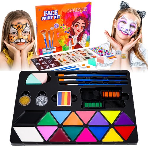AOLIKOKO 20 Colors Face Paint Kit ，Professional Face Painting kit, Birthdays, Halloween Face Body Makeup Kit,Ideal for Cosplay Party SFX Arty Stage Makeup (Set 4)
