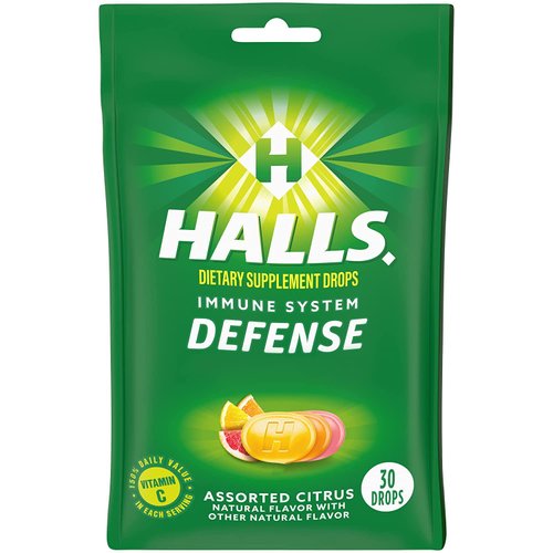 Halls Defense Vitamin C Drops Assorted Citrus - 30 ct, Pack of 4