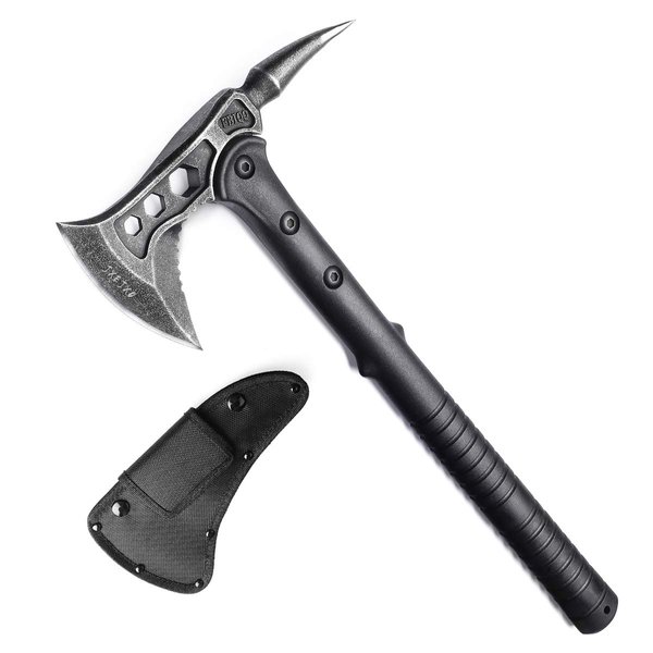 JXE JXO Camping Axe, Throwing Tactical Tomahawk with Spike, Survival Hatchet with Sheath, Nylon Fiber Handle for Outdoor Survival Hiking Camping （14.5 inch）