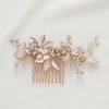 SWEETV Light Rose Gold Wedding Hair Comb Clip,Handmade Bridal Hair Accessories for Women Wedding