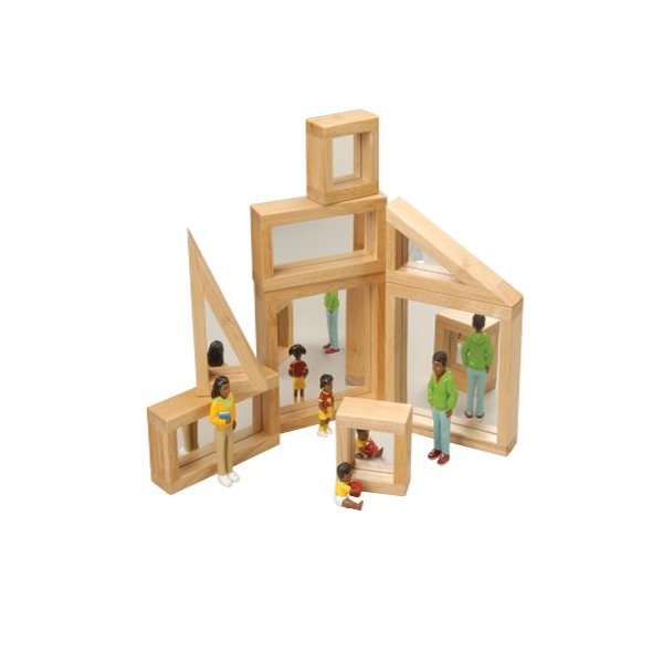 Constructive Playthings Mirrored Wooden Block Set for Kids (Set of 8)