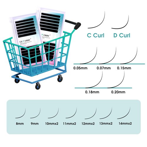 GEMERRY Lash Extension Classic Lash Extensions Individual Lashes 05/07/15/18/20 C/D Curl 8-20mm Volume Lash Extensions Mixed Lengths Professional Supplies for Eyelash Extension(0.18-D-8-14)