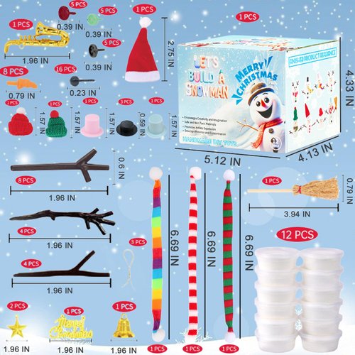 12 Pack Build a Snowman Kit Snowman Crafts, Modeling Clay Snowman DIY Kit for Kids, Christmas Stocking Stuffers for Kids, Christmas Crafts Xmas Gift (Build Snowman Kit)