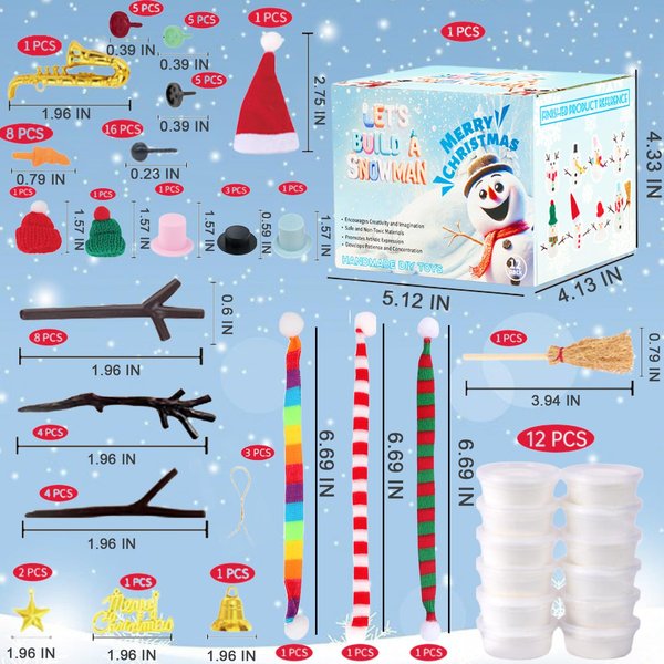 12 Pack Build a Snowman Kit Snowman Crafts, Modeling Clay Snowman DIY Kit for Kids, Christmas Stocking Stuffers for Kids, Christmas Crafts Xmas Gift (Build Snowman Kit)