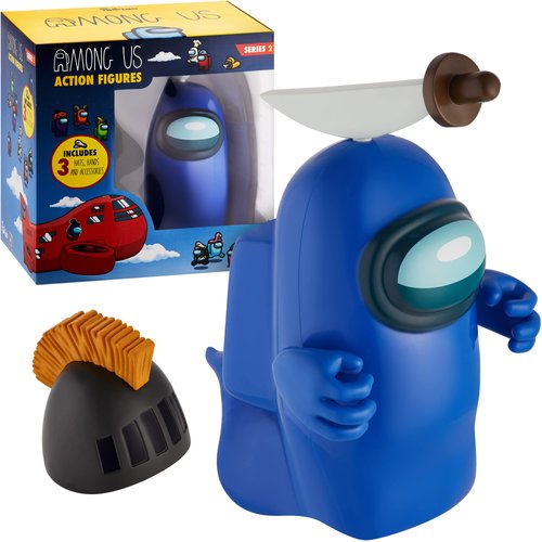 P.M.I. Among Us Action Figure | One of Four 6.7-Inch-Tall Collectibles | Among Us Toys and Playable Mini Toys | Blue Ghost in The Chop-Chop Shiny Knife Hat with Hidden Hat and Hands | Kids’ Toys