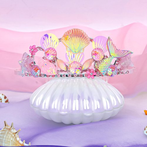 Casoty Mermaid Party Decorations, Mermaid Crown, Mermaid Party Favors for Women, Mermaid Headband, Mermaid Hair Accessories for Halloween Birthday Party Costume