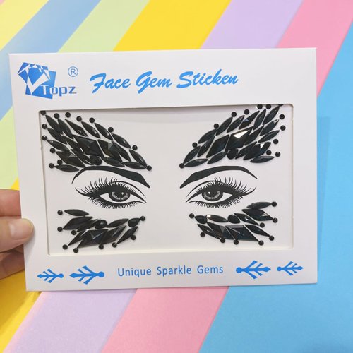 black body jewels carnival face gems tattoo body glitter adhesive rhinestones for face body jewels halloween sticker for rave festival party (Jet black/SR57)