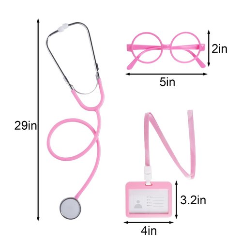 mifengda Kid Doctor Costume with Glasses Stethoscope Lab Coat and ID Card (Pink, Medium)