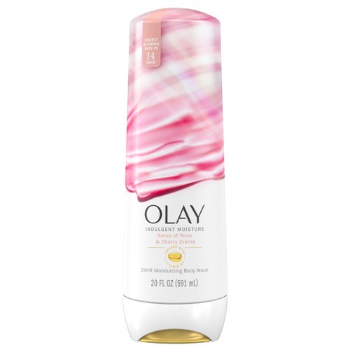 Olay Body Wash Indulgent Moisture for Women, Infused with Vitamin B3, 24hr Moisture, Notes of Rose and Cherry Creme Scent, 20 fl oz