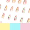 DANMANR Rainbow Press on Nails Nude False Nails Full Cover Acrylic Cloud Fake Medium Nails for Women and Girls 24PCS