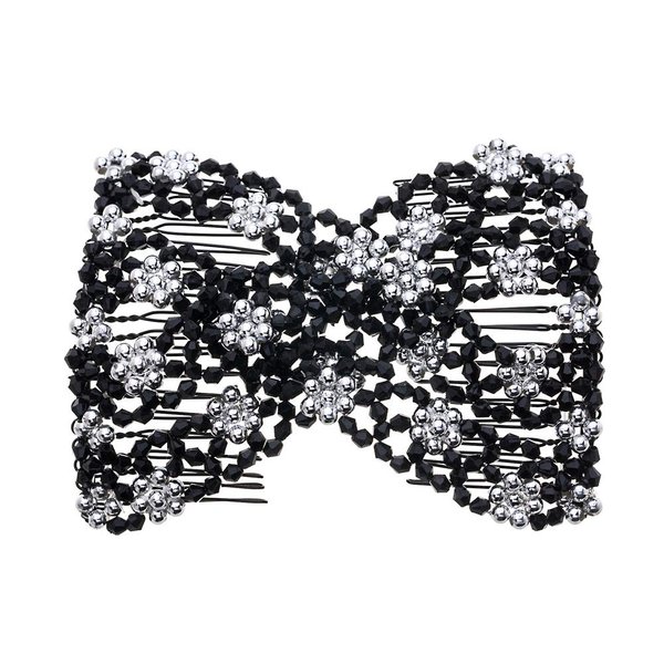 Lovef Flower Multifunction Easy Magic Hair Comb Stretchy Beaded Hair Comb in Small Beads Hairpin Plate Hair (White)