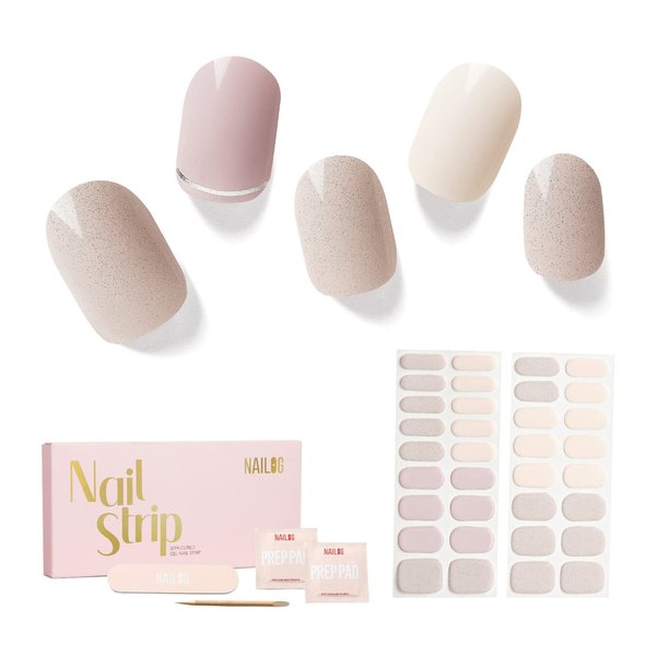 NAILOG Semi Cured Gel Nail Strips, 34 pcs Salon-Quality Gel Nail Stickers, Long Lasting Nail Wraps for Women with Soft Gel Finish | Isabelle