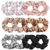 IVARYSS Neutral Scrunchies for Women, Premium Satin Softer than Silk, Solid Elastic Bands Ponytail Holder Hair Accessories, 12 Pack