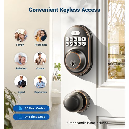 Veise Keyless Entry Door Lock, Electronic Keypad Deadbolt, Keyed Entry, Auto Lock, Anti-Peeking Password, Back Lit & Easy Installation Design, Oil Rubbed Bronze
