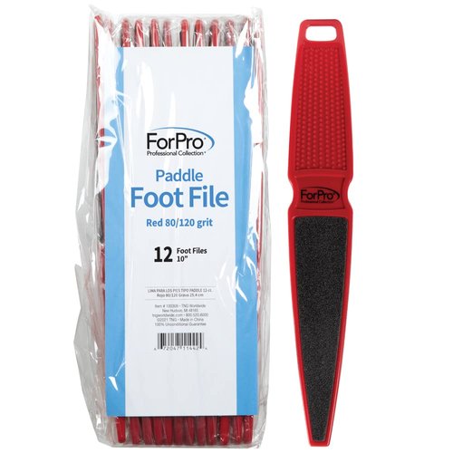 ForPro Professional Collection Pedicure Paddle Foot File, Double-Sided Foot File for Heels, Disposable & Sanitizable, 80/120 Grit, Red, Pack of 12
