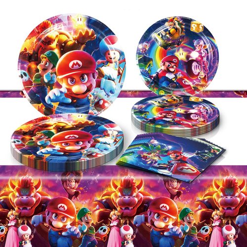 GYSIXGAOSU 41pcs Mario Movie Party Supplies include 10 7" plates 10 9" plates, 20 napkins 1 Tablecloth for the Mario Movie Birthday party decoration