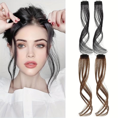 auwiyd Side Air Bangs Wave Side Bang Clip Front Side Bangs for Women Girls Daily Use Bangs Hair Clip on Fringe Bangs Long Dragon Beard Bangs Hair 14 inches 4 PCS