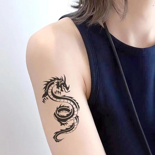Oottati 2 Sheets Small Tiny Temporary Tattoo Stickers Hand Black Dragon Totem