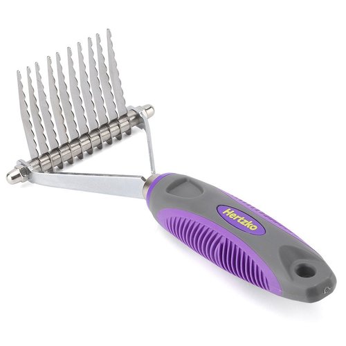 Hertzko Pet Undercoat Dematting Comb for Dogs Cats - Dematting Rake for Dogs Cats, Dog Rake Brush - Deshedding Tool Great for Cutting and Removing Dead, Matted or Knotted Hair, Shedding Combs