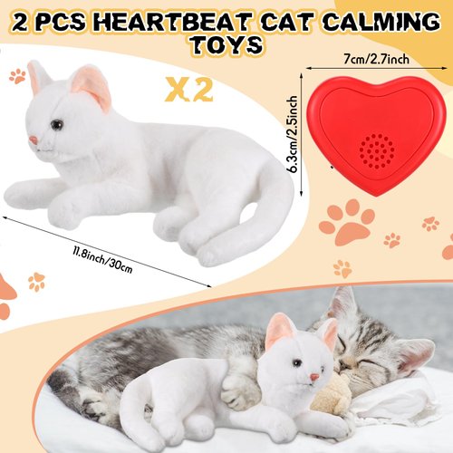 Shappy 2 Pcs Heartbeat Cat Calming Toy Stuffed Plush Warm Pillow Toys Heart Shaped Heartbeat Replacement Soother Heartbeat Simulator, Red Heartbeat for Cat Kitten Dog Anxiety Relief Sleep