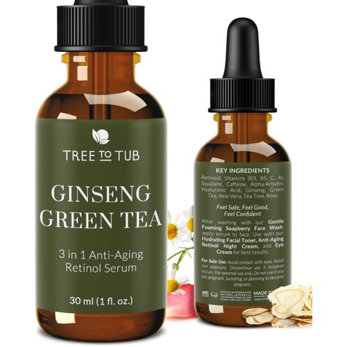Tree To Tub Anti Aging Retinol, Vitamin C, Hyaluronic Acid Serum for Face & Wrinkles - Hydrating Facial Serum for Dry & Sensitive Skin, Night Serum for Women & Men w/Vitamin A, E, Glycolic Acid