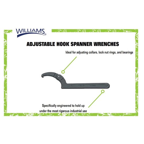 Williams JHW472 Adjustable Hook Spanner Wrench with Span Diameter of 1-1/4 to 3-Inch, Ideal for Adjusting Collars, Lock Nut Rings, and Bearings