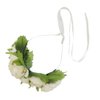 Double Rose Flower Wreath Headband with Ribbon for Women - Ivory