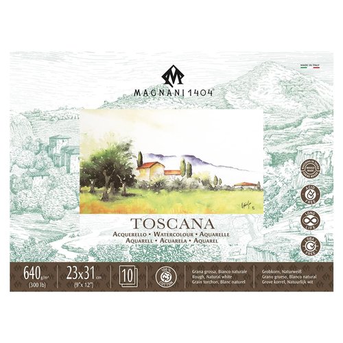 Magnani 1404 Toscana Rough 100% Cotton Watercolor Paper Block, 10 Sheets, 9x12", 300 lb, Acid-Free, UV Resistant, Vegan Sized Water Color Paper for Artists, Made in Italy