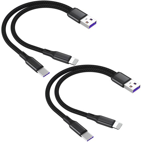 0.6FT 2Pack Multi Splitter Charging Cable,2 in 1 Multi Charging Cable Nylon Cord,USB A to USB C + i-Phone Port for Apple i-Phone 15,iPad Pro/Air,Sam-sung S24 S23,Moto,Google Pixel 8, LG(Charging only)
