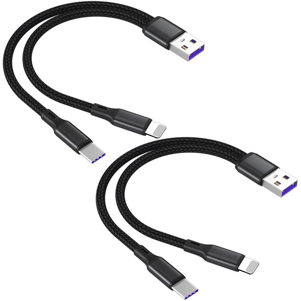 0.6FT 2Pack Multi Splitter Charging Cable,2 in 1 Multi Charging Cable Nylon Cord,USB A to USB C + i-Phone Port for Apple i-Phone 15,iPad Pro/Air,Sam-sung S24 S23,Moto,Google Pixel 8, LG(Charging only)
