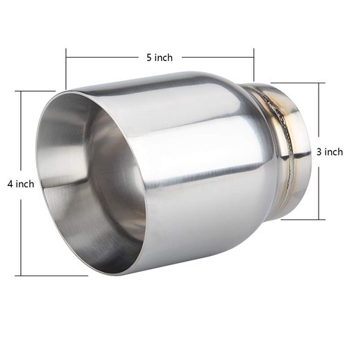 LCGP 3" Inlet Universal Exhaust Tip, 4" Outlet - 5" Long, Stainless Steel Double Wall Angle Cut