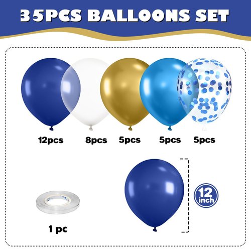 Navy Blue and Gold Balloons,12 Inch Pearl Night Blue Metallic Gold White and Metallic Blue Confetti Balloons for Birthday Party Decorations,Wedding,Bridal Shower,Baby Shower,Graduate