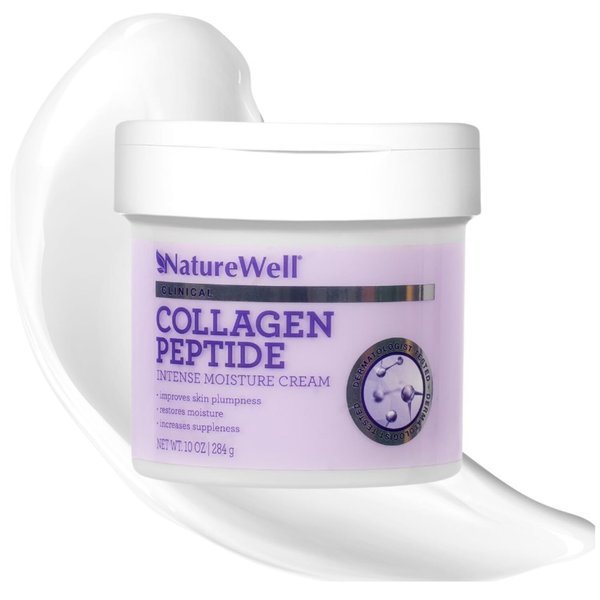 NATURE WELL Clinical Collagen Peptide Intense Moisture Cream for Face, Neck, & Body, Anti-Aging Cream that Hydrates, Plumps, Restores Moisture, and Increases Suppleness, 10 Oz