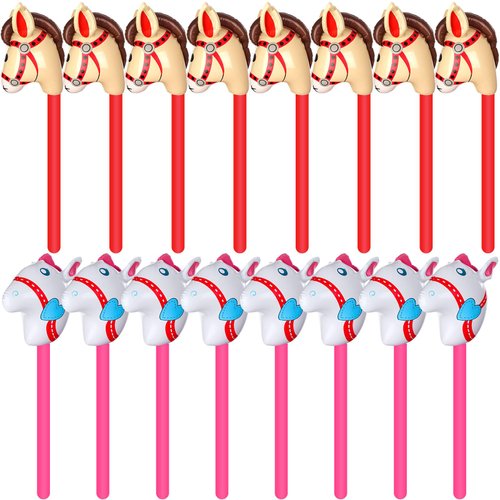 RUIYELE 18 Pcs 40 Inch Brown Inflatable Stick Horse Blow Up Horsehead Stick Balloon Horse Birthday Party Supplies Pony Stick for Christmas Horse Themed Party Decorations Costume Stick