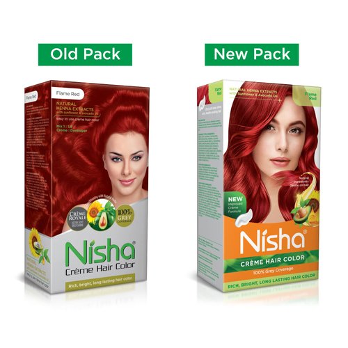 Nisha Creme Hair Color Permanent Hair Dye Color Kit With Improved Creme Formula for 100% Gray Coverage Ammonia Free Hair Color Dye for Rich Bright Long lasting Hair Color - Flame Red (Pack of 2)