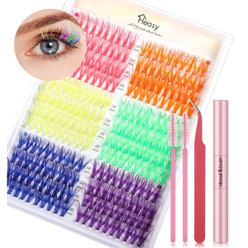 3D Colored Lash Clusters, 240Pcs C Curl 6 Colors 14mm 16mm Mixed Faux Mink Lashes DIY Individual Lashes 30D Colorful Fluffy Eyelash Extension(30D-14-16,6 Colors-C Curl)