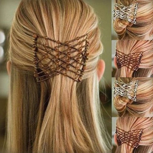 Greatstar 6Pacs EZ Stretch Pearls Combs For Girl, Magic Beading Hair Comb-Double Clips Hair Styling Accessories for Women Girls Hair Beauty (6*random)
