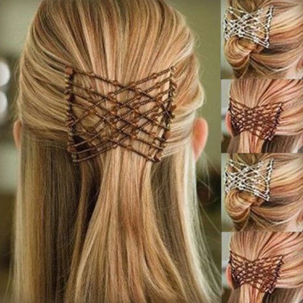Greatstar 6Pacs EZ Stretch Pearls Combs For Girl, Magic Beading Hair Comb-Double Clips Hair Styling Accessories for Women Girls Hair Beauty (6*random)
