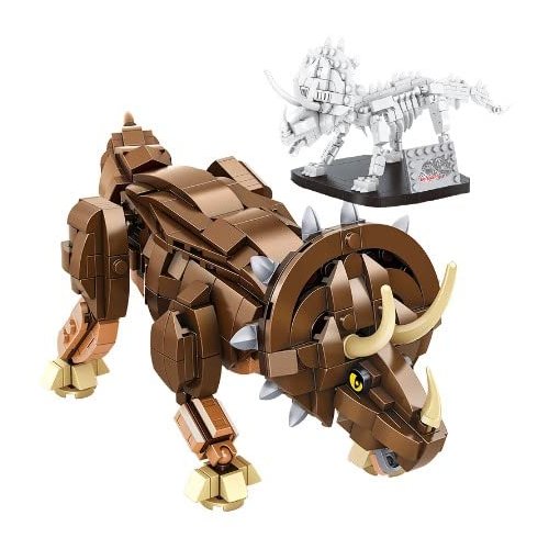 General Jim's Dinosaur Set Triceratops and Fossil with Display Stand 2 in 1 Posable Building Blocks Toy Bricks Set - Building Block Toys for Dinosaur Enthusiasts - for Teens and Adults