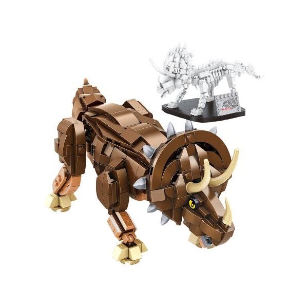 General Jim's Dinosaur Set Triceratops and Fossil with Display Stand 2 in 1 Posable Building Blocks Toy Bricks Set - Building Block Toys for Dinosaur Enthusiasts - for Teens and Adults
